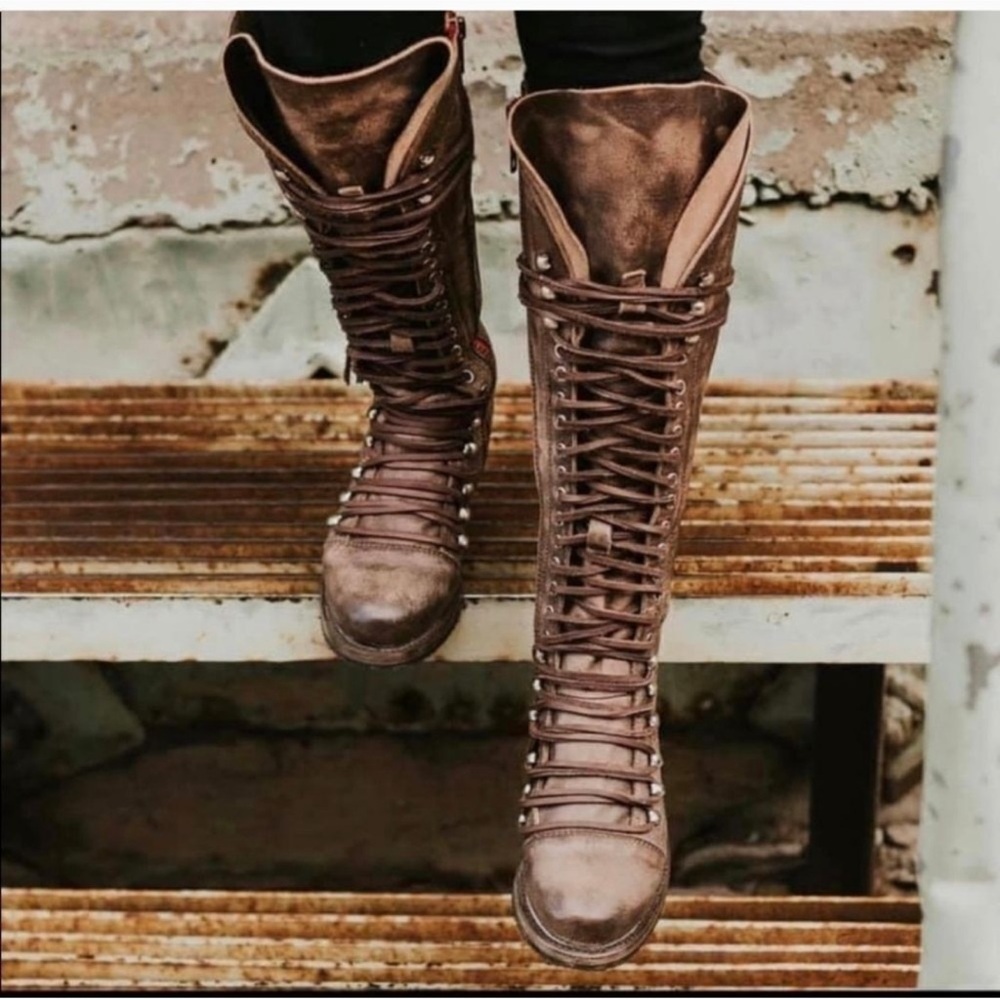 FREEBIRD ROMAN Brown Lace-Up Knee-High Boots